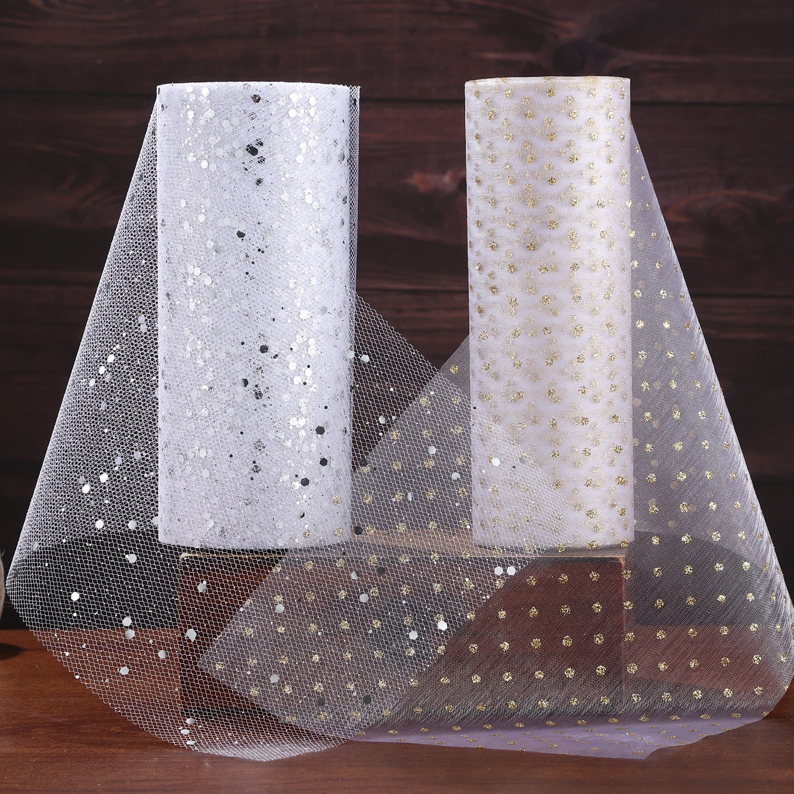 2 Rolki Brokatowego Tiulu Dekoracyjnego Organza do Rękodzieła, Szycia, Dekoracji Choinek Świątecznych, Tkanina Tiulowa