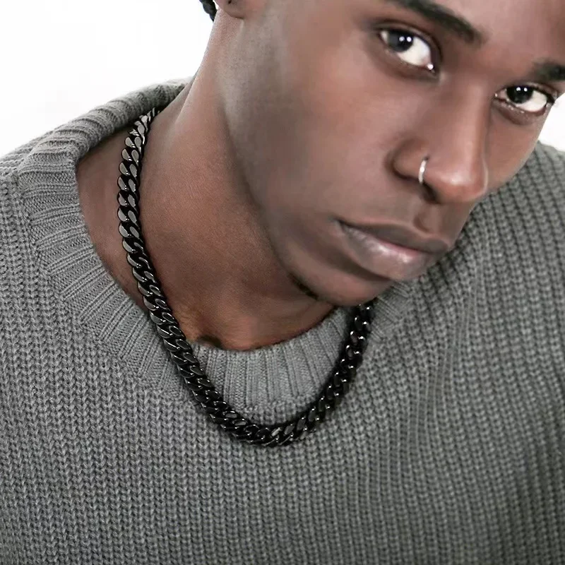 Collane cubane con cordolo da 3,5,7 mm in acciaio inossidabile punk di base per uomo Donna Girocolli con catena a maglie color oro nero Gioielli in metallo massiccio