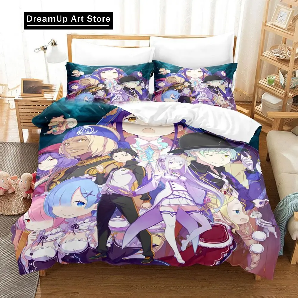 3D Print Anime Re Zero Rem Ram Emilia Bedding Set Boys Girls Twin Queen Size Duvet Cover Pillowcase Bed Kids Adult