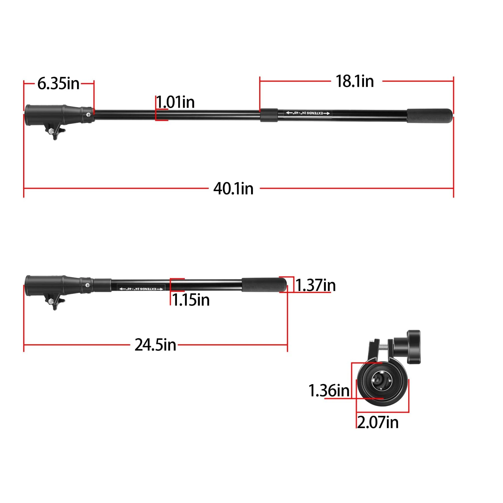 ANX Teleskop-Verlängerungsgriff 1854108 MKA-44 für Trolling-Motoren - Ausziehbar von 24" auf 40" – Detail 6