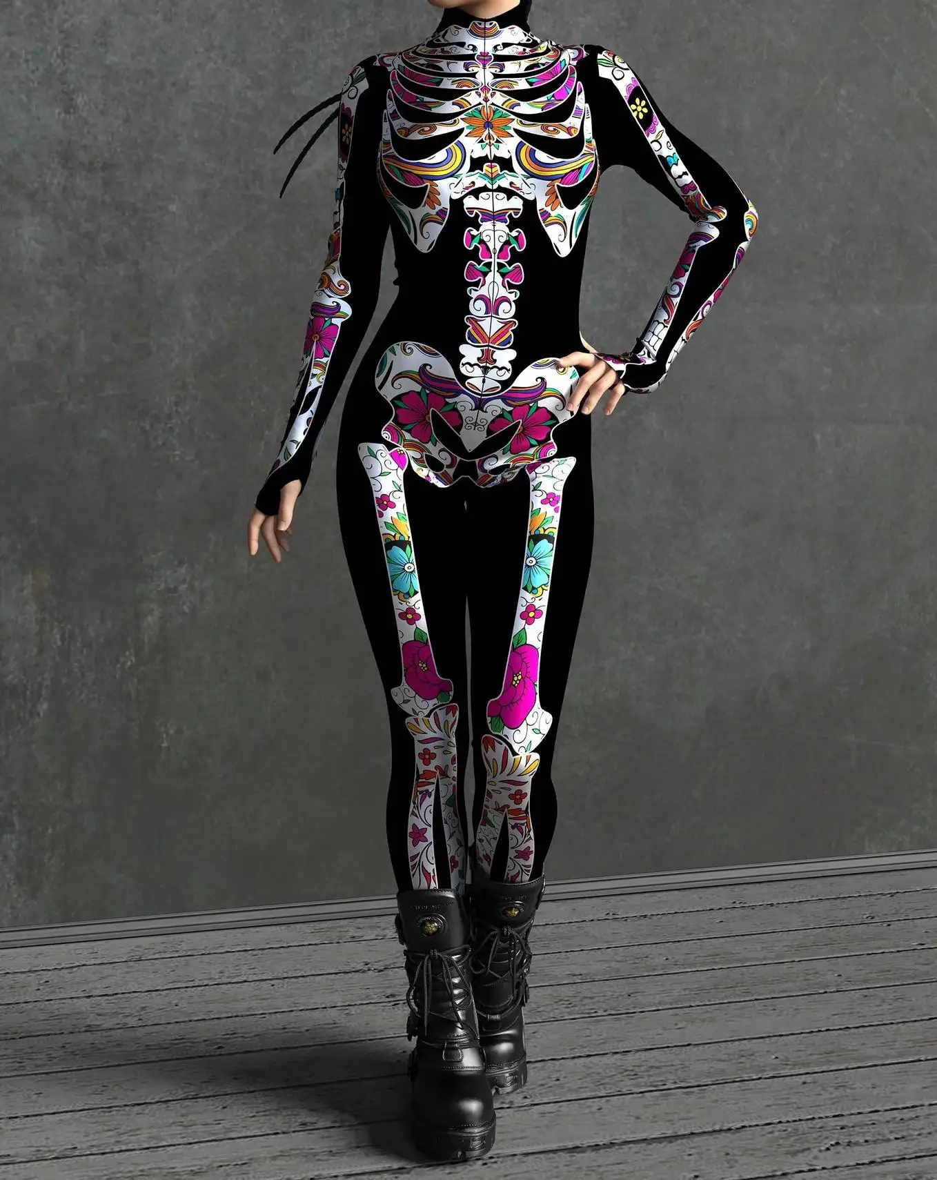 Cosplay Steampunk Kostüme Halloween Party Jumpsuits Skelett Catsuit Bodysuits Damen Muskel-Romper Zentai Outfit – Detail 8