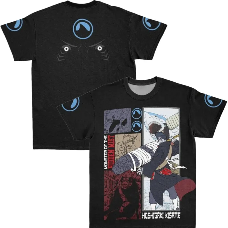 Camiseta de Manga Corta Naruto Kisame Hoshigaki 2026, Estilo Y2K, Diseño de Tiburón Samehada con Impresión a Doble Cara, Camiseta Deportiva Casual para Hombre