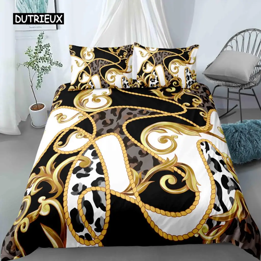 Black Gold Duvet Cover Set Luxury European Style Vintage Bedding Queen King Size For Girl Women Bedroom Decoration Bedding Sets