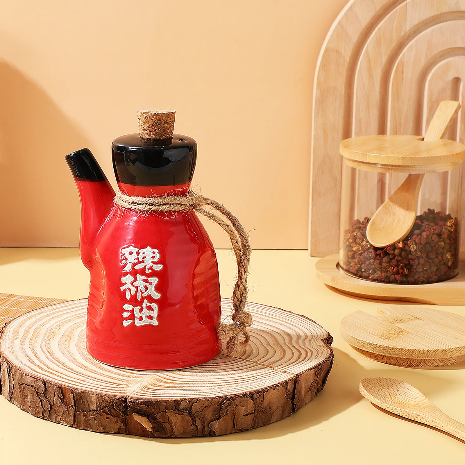 

Elegant Ceramic Spice Bottle Home Seasoning Dispenser with Wooden Lid for Oil Soy Sauce Storage Kitchen Cooking Essentials
