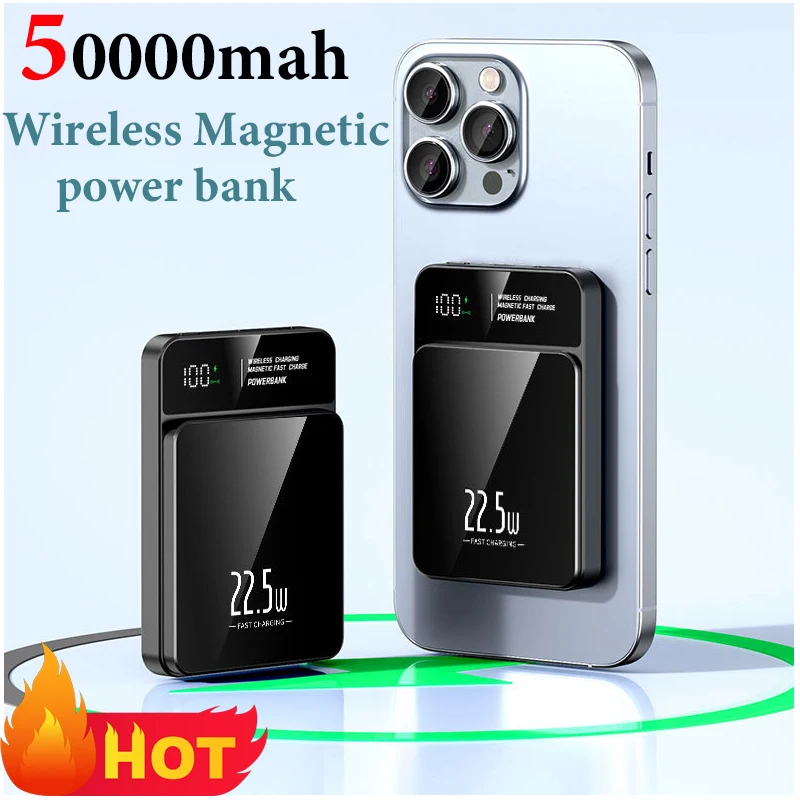 50000mah magnetic power bank 22.5W Qi caricabatterie wireless power bank suitable for every Iphone15 14 13 Samsung Huawei Xiaomi