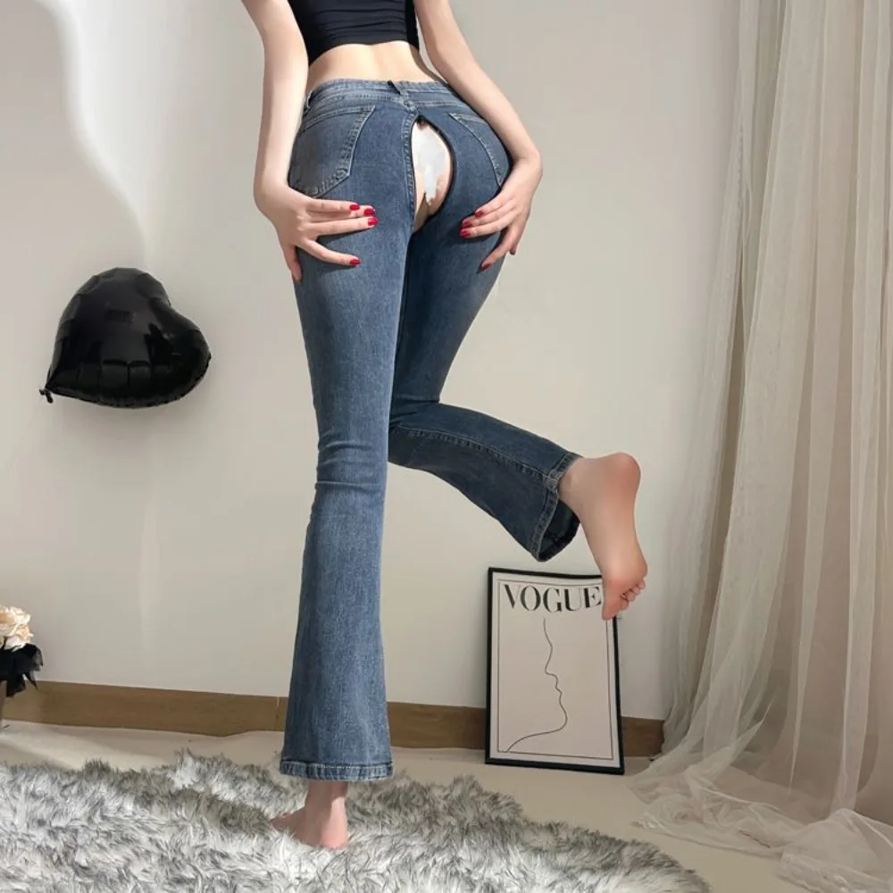 Hose mit offenem Schritt sexy Skinny Hip Jeans Damen Pfirsich Hip Hip Lifting mit doppel köpfigem unsichtbarem Reiß verschluss für Dating Must-Have