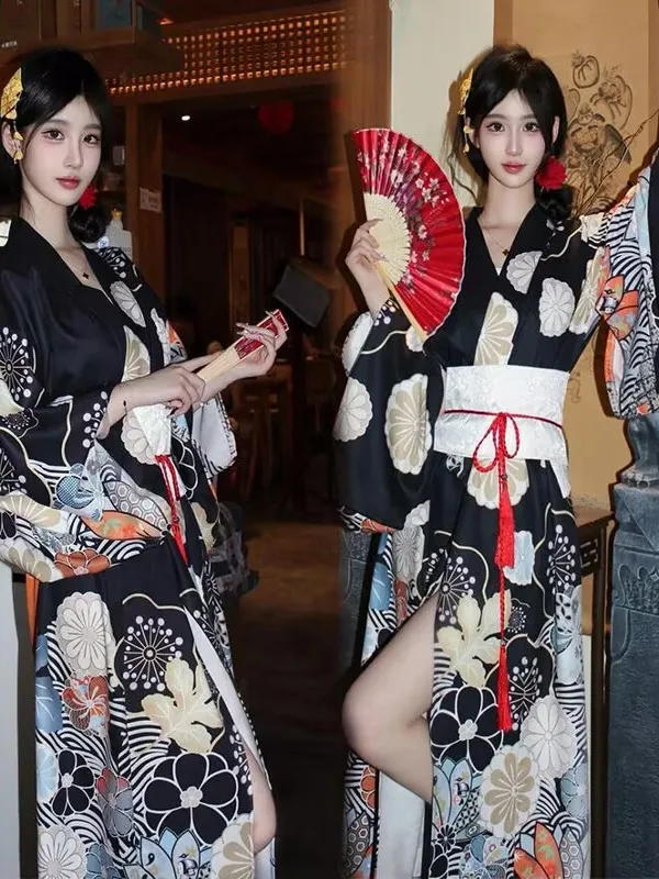 

Traditional Women's Kimono Dark Color Haori Photography Costume Stage Performance Ethnic Wear Polyester Fabric Spring Season