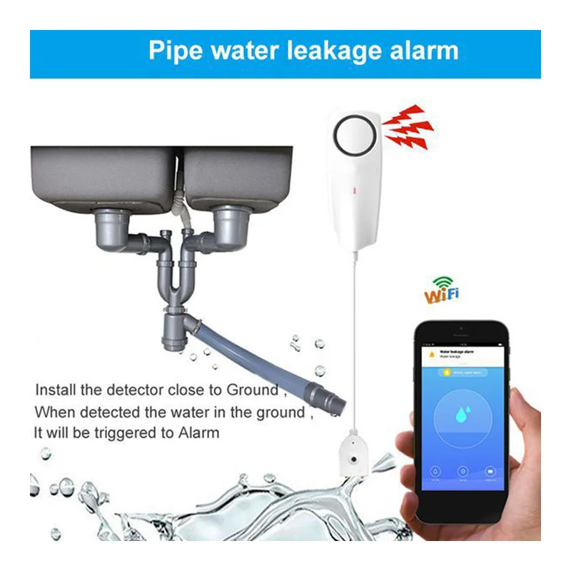 Household Overflow Detection Tuya Intelligent Wifi Water Immersion Sensor Wireless Remote Push Water Leakage Alarm Rechargeable