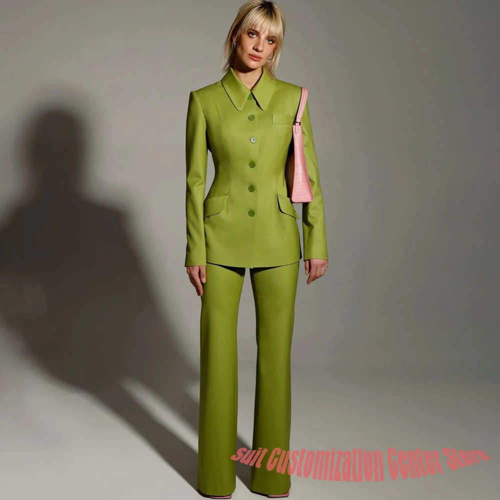 

Retro Slim Fit Woman Clothes Single-Breasted Blazer with Straight-Leg Trousers Elegant Suit 2Piece Set Daily Office Lady Wear