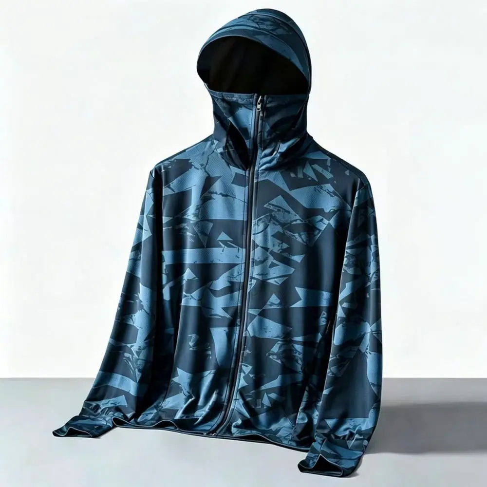 Mens Summer Camouflage Sun Protection Jacket Thin Breathable Ice Silk Mesh Hooded Outwear Outdoor Hiking Fishing Top