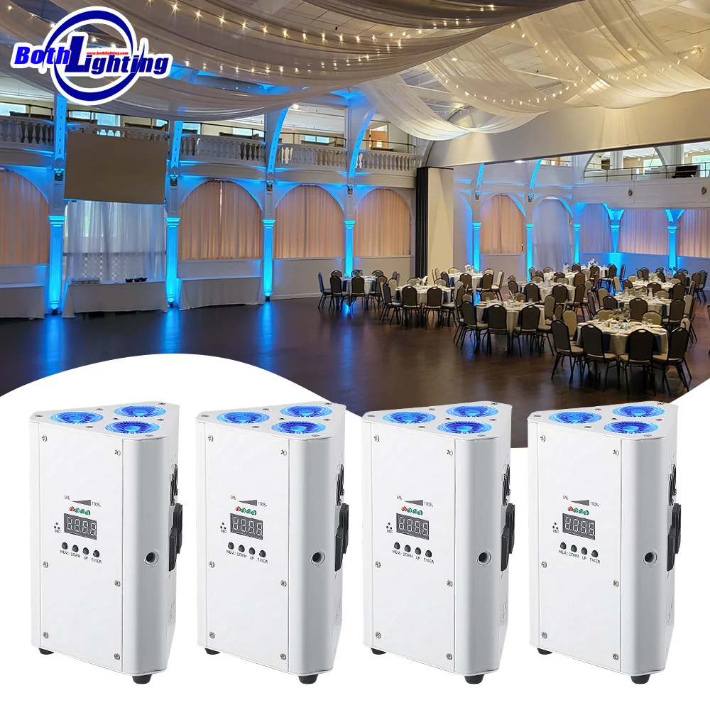 4PCS 3*18W Battery Powered RGBWA+UV Wireless Uplights Rechargeable Par Lights for Wedding Party DJ Stage Uplight