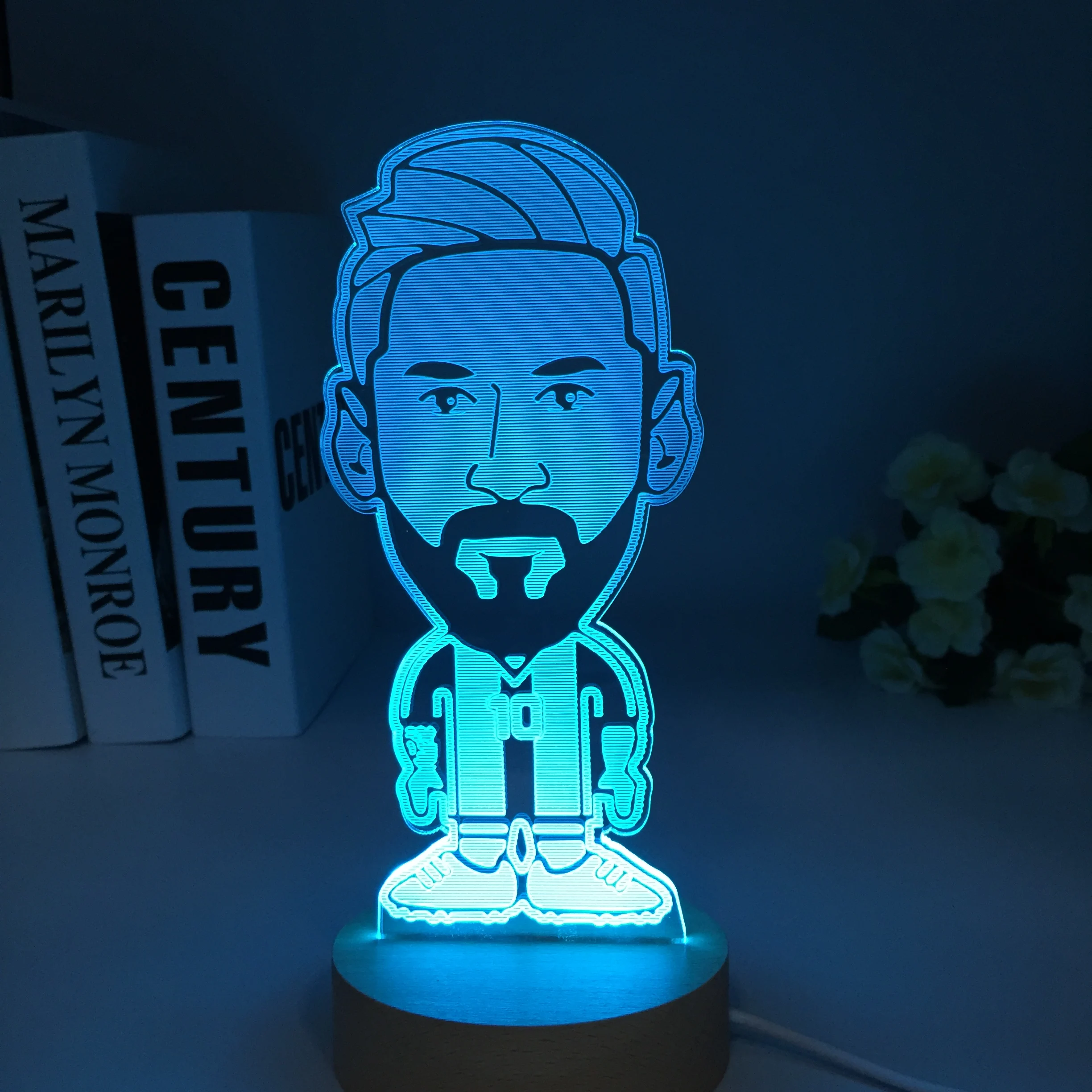 Soccer Football Star Lionels Messis Wooden 3D Lamp 7 Colors Bedside Bedroom LED USB Night Light Home Decoracao Kis Wood Gift Toy