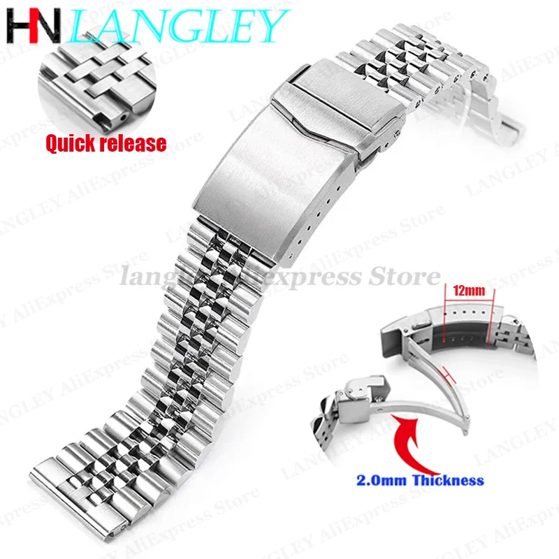 316L Stainless Steel for Jubilee Strap Solid Buckle Watchbands for Seiko SKX007 Bracelet for Rolex 20/21/22/23/24mm Diver Bands