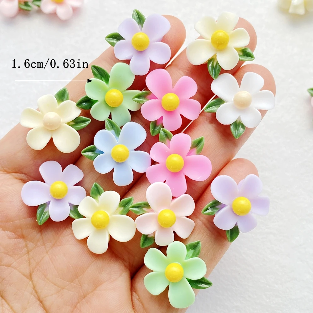 50Pcs Cute Mini Kawaii Cartoon Colorful Flowers Series Resin Scrapbook Diy Children Gift Hairpin  Accessories
