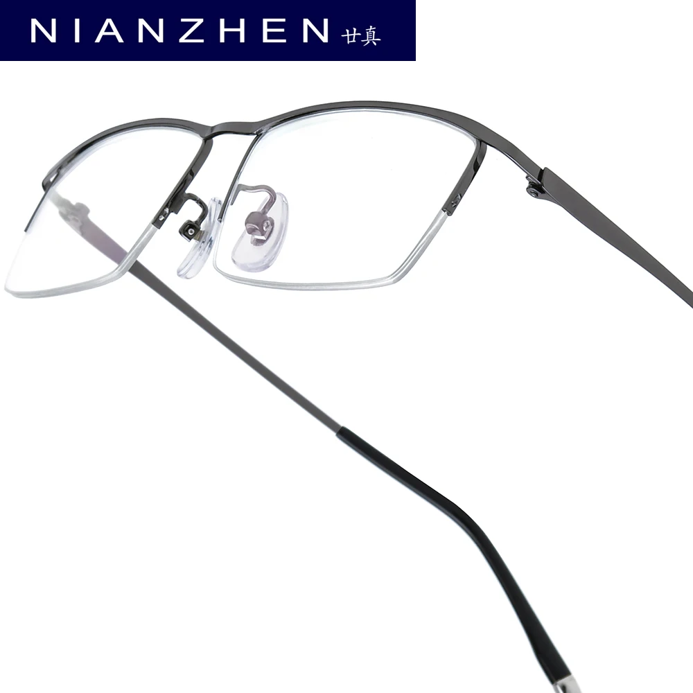 NIANZHEN Titanium Alloy Eyeglasses Frame Men Brand Design Square Semi-Rimless Glasses Women Ultralight Half-Rim Eyewear 85148