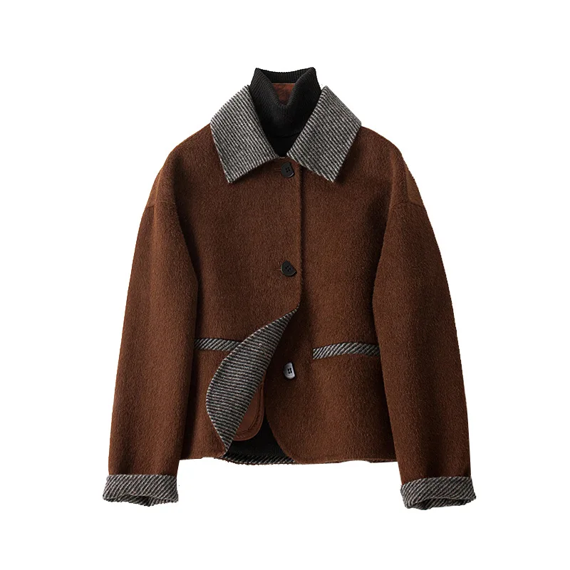 

Двустороннее кашемировое пальто однотонное женское короткое повседневное элегантное тонкое модное шерстяное пальто новинка осени и зимы