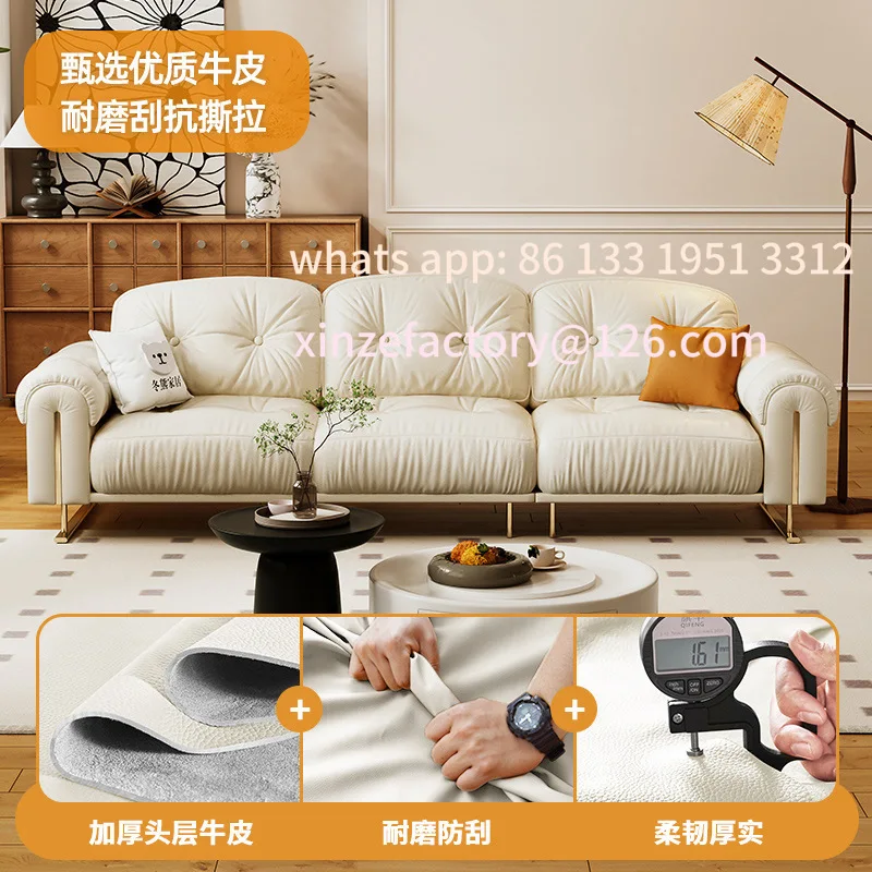 تخصيص 2025 سحابة جديدة الإبحار أسفل ضوء غرفة المعيشة الفاخرة شقة صغيرة الفرنسية كريم الرياح صف مستقيم أريكة جلدية #4