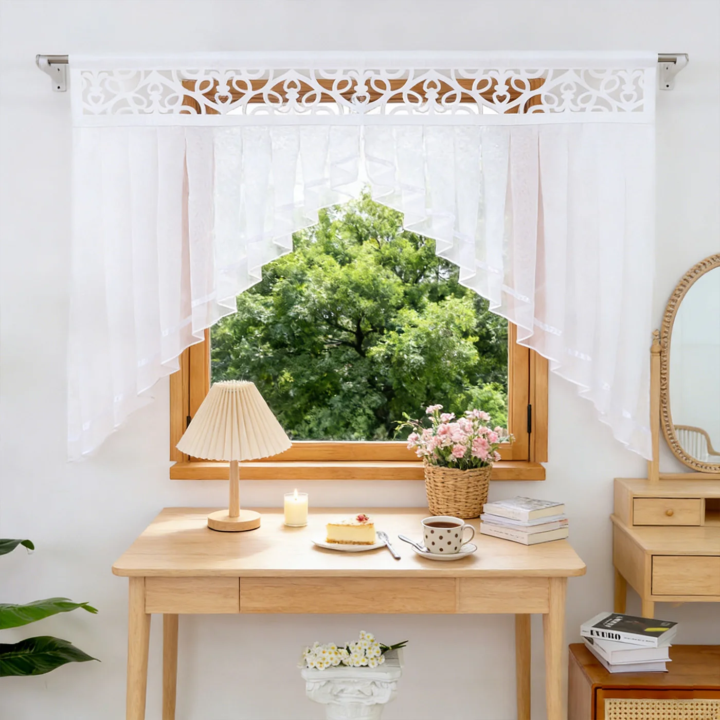 

1PC Luxury Style Sheer Curtains with Hollow Panel Lightweight Breathable Drapes for Wedding Cafe Festivals Decoration