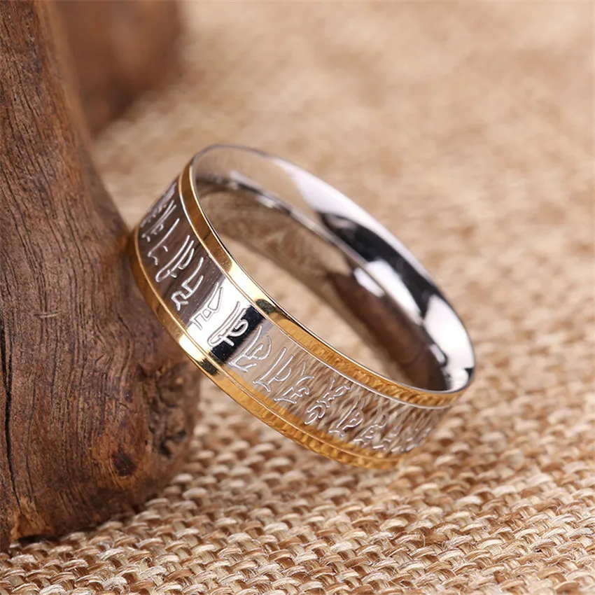Tibetan Buddhist God of Wealth Mantra Ring for Men Boy titanium steel Steel Rings Religion Ring Mysterious Religious Jewelry