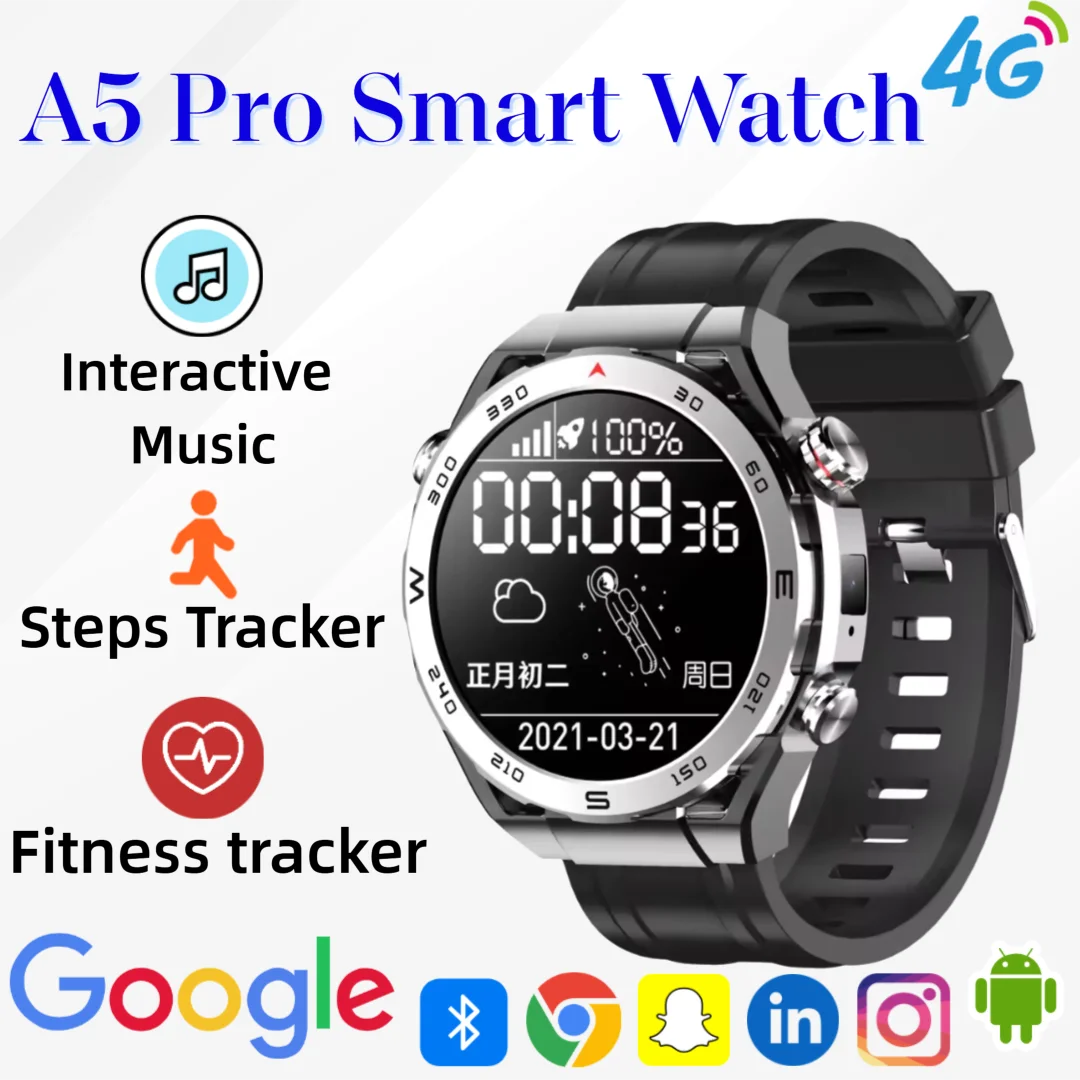 

2025 New A5 Pro 4G Android Smartwatch AMOLED Screen 2MP Camera GPS Navigation WiFi Sports Mode Unisex Smart Watch for Men Women