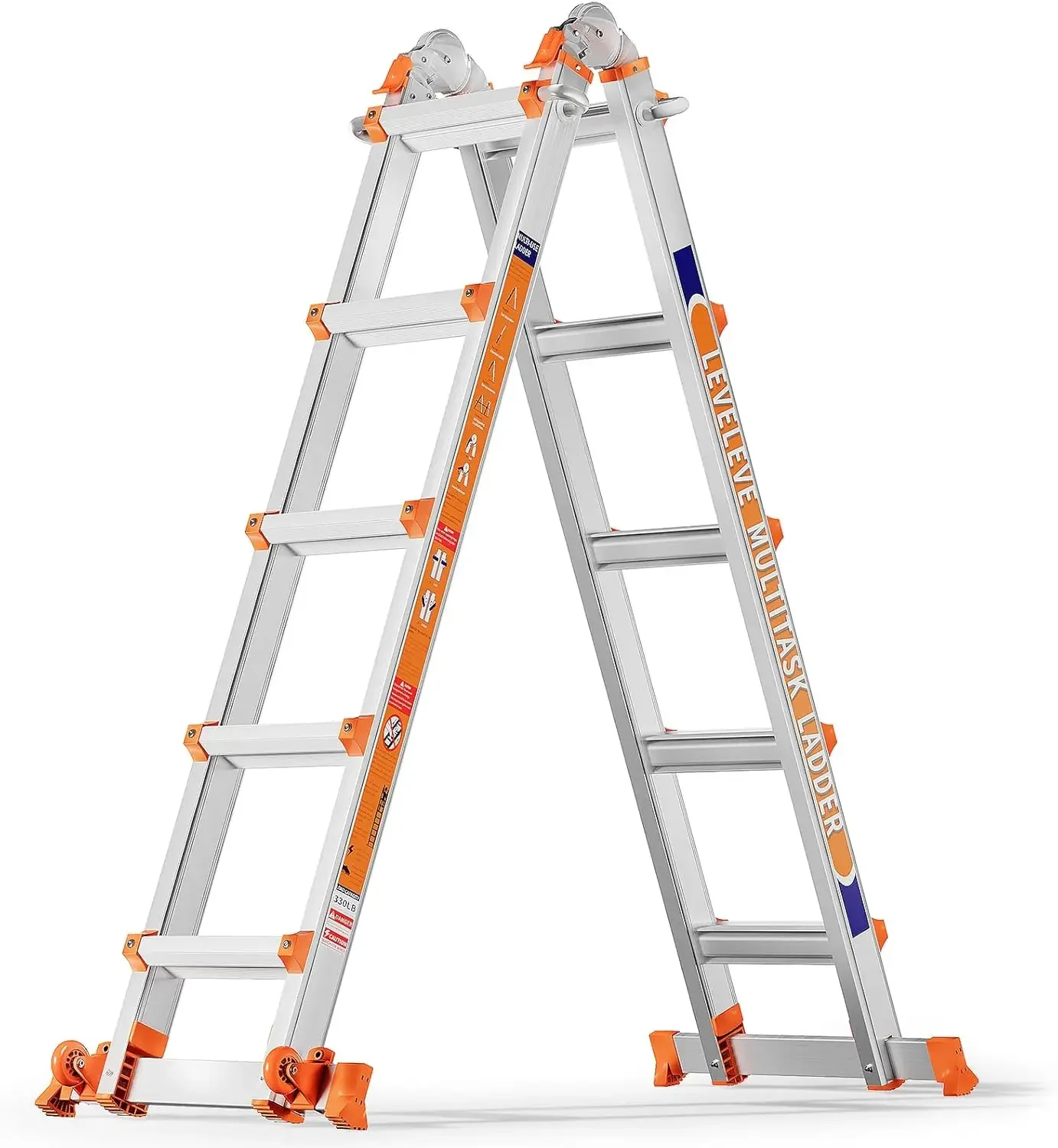 Step Ladder, 17FT Extension Ladder with Stabilizer Bar & Wheels,330 lbs Security Load Multi Position Ladder for Stairs Home Indo