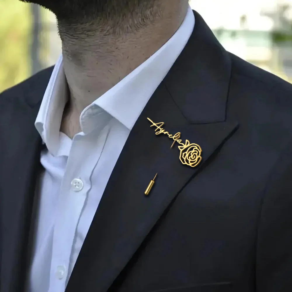 

Custom Rose Name Brooch For Groom Men's Stainless Steel Initials Letters Lapel Pin Personalized Wedding Best Man Jewelry Gift