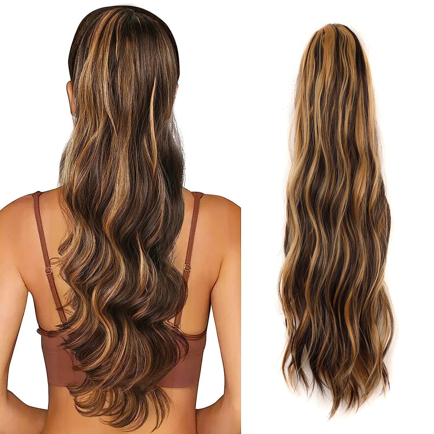 ذيل حصان تمديد الجسم موجة الرباط ذيل حصان تمديد 24 ''طويل متموج الاصطناعية ذيل حصان الشعر التمديد كليب في قطع الشعر