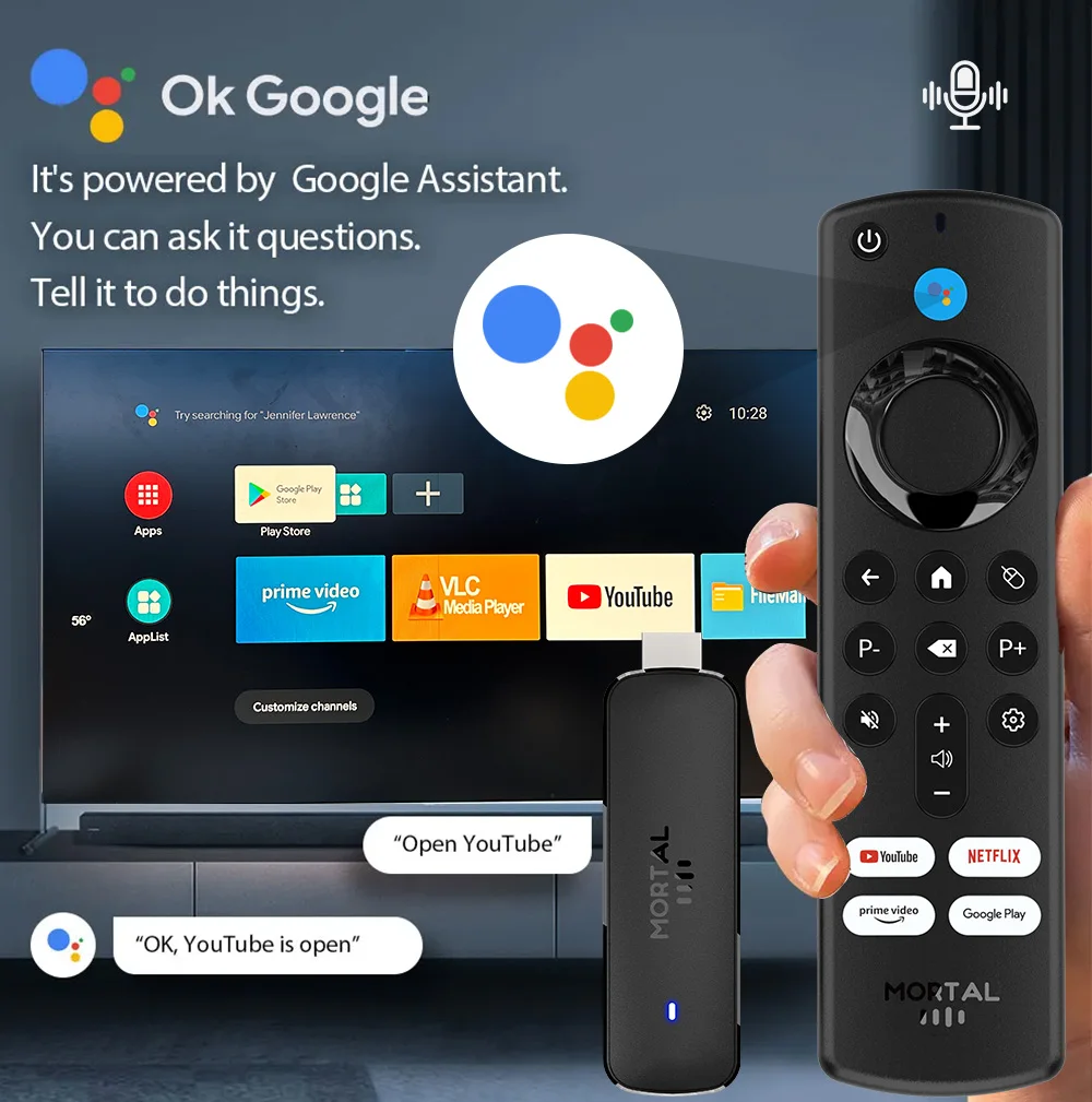Mortal Q8 WIFI6 BT5.0 Google Voice Assistant AllwinnerH313 Android 14 Portable Android FireTV Stick Smart Streaming Media Player image 6
