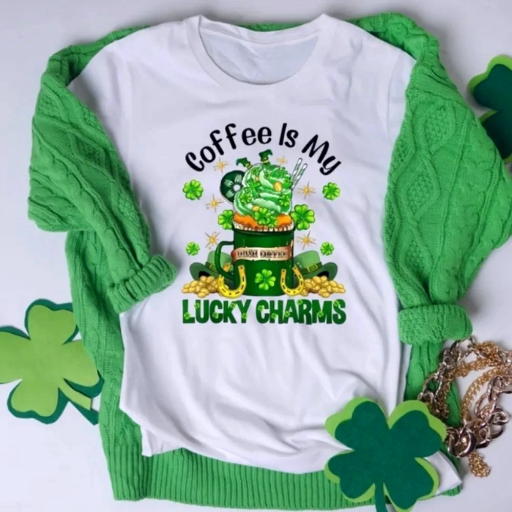 St Patrick's Day Shirt St Patrick's Latte Shirt Saint Patricks Day Shirt Saint Patricks Day Y2k Top Summer Sweatshirt Harajuku