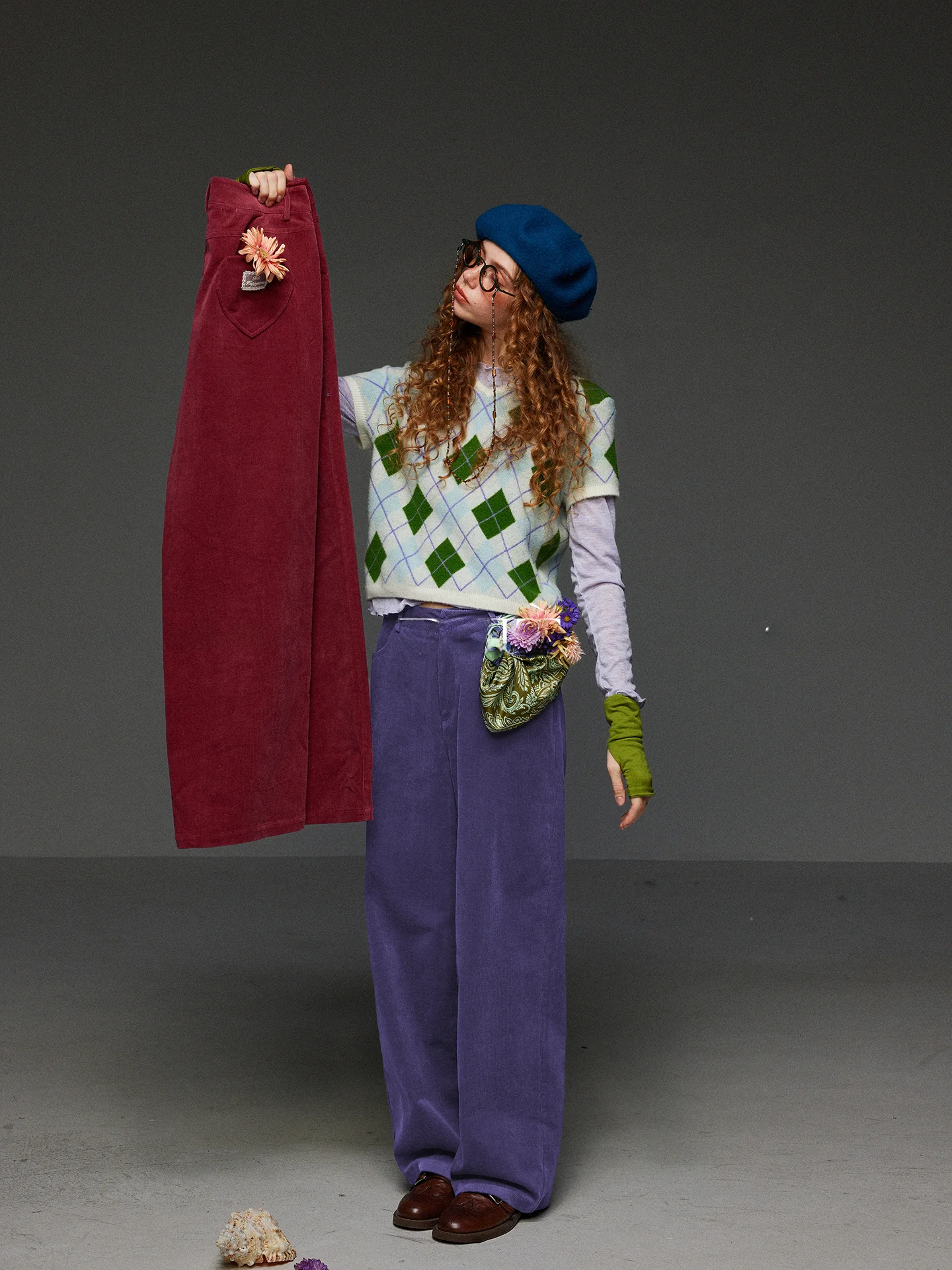 

High Waist Corduroy Wide Leg Pants Women's Casual Straight Leg Pants Spring Season Loose Versatile Ba ket Retro Love Heart