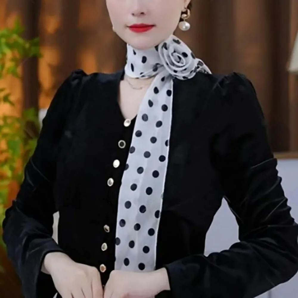 Sweet Flower Chiffon Scarf Versatile Detachable Rose Decor Neck Scarf Elegant Floral Scarf Shawl Girls