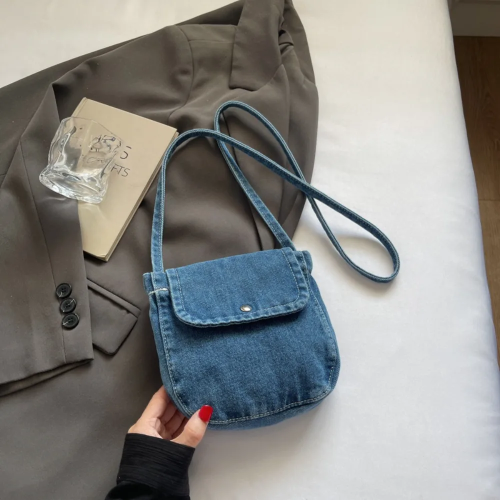 

Simple Y2K Denim Canvas Bag Large Capacity Shopping Bag Vintage Handbag Street Style Solid Color Solid Crossbody Bag Women&Men