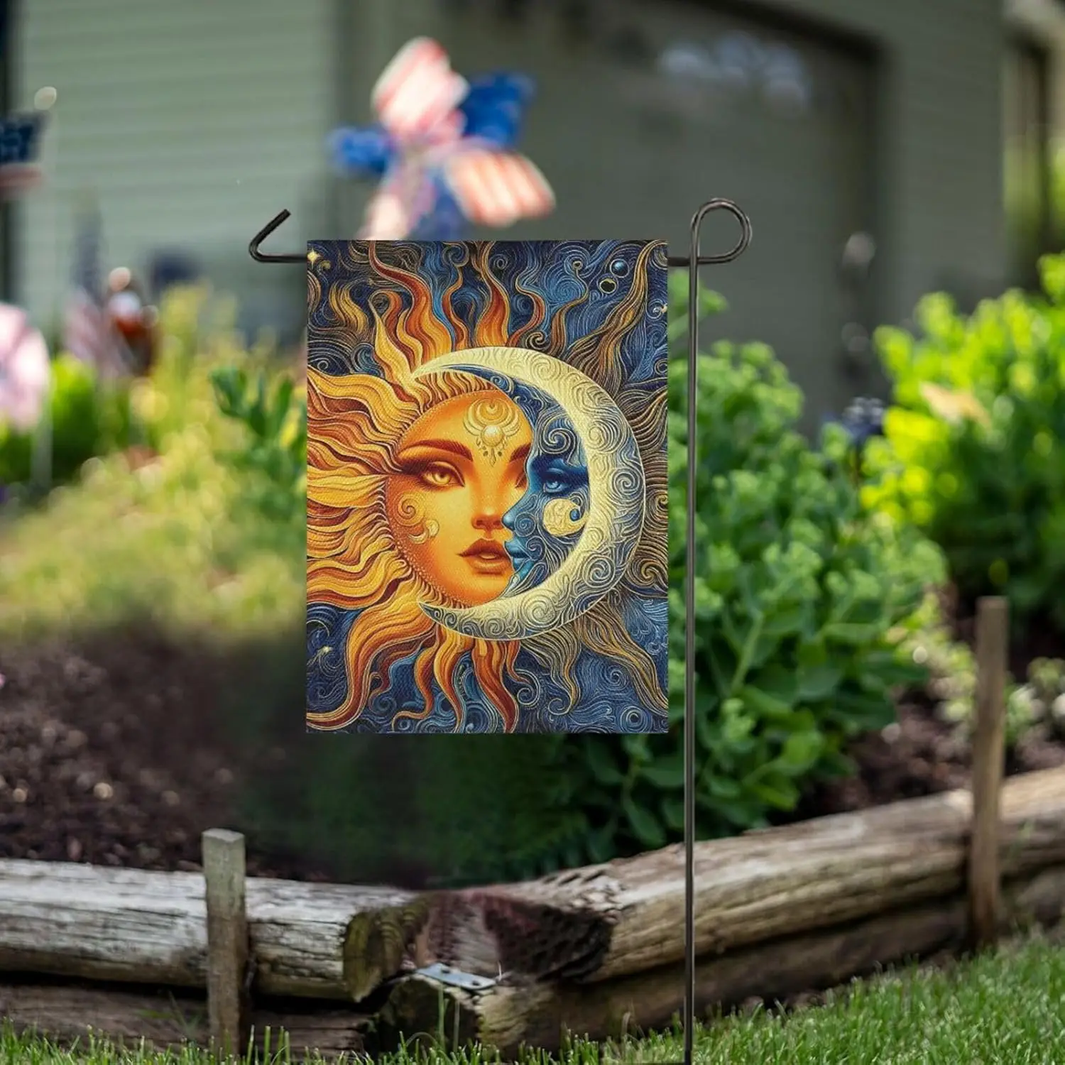 Moon Sun Star Burlap Garden Flag, 28” x 40” - Double Sided Garden Flags for House Yard jjp