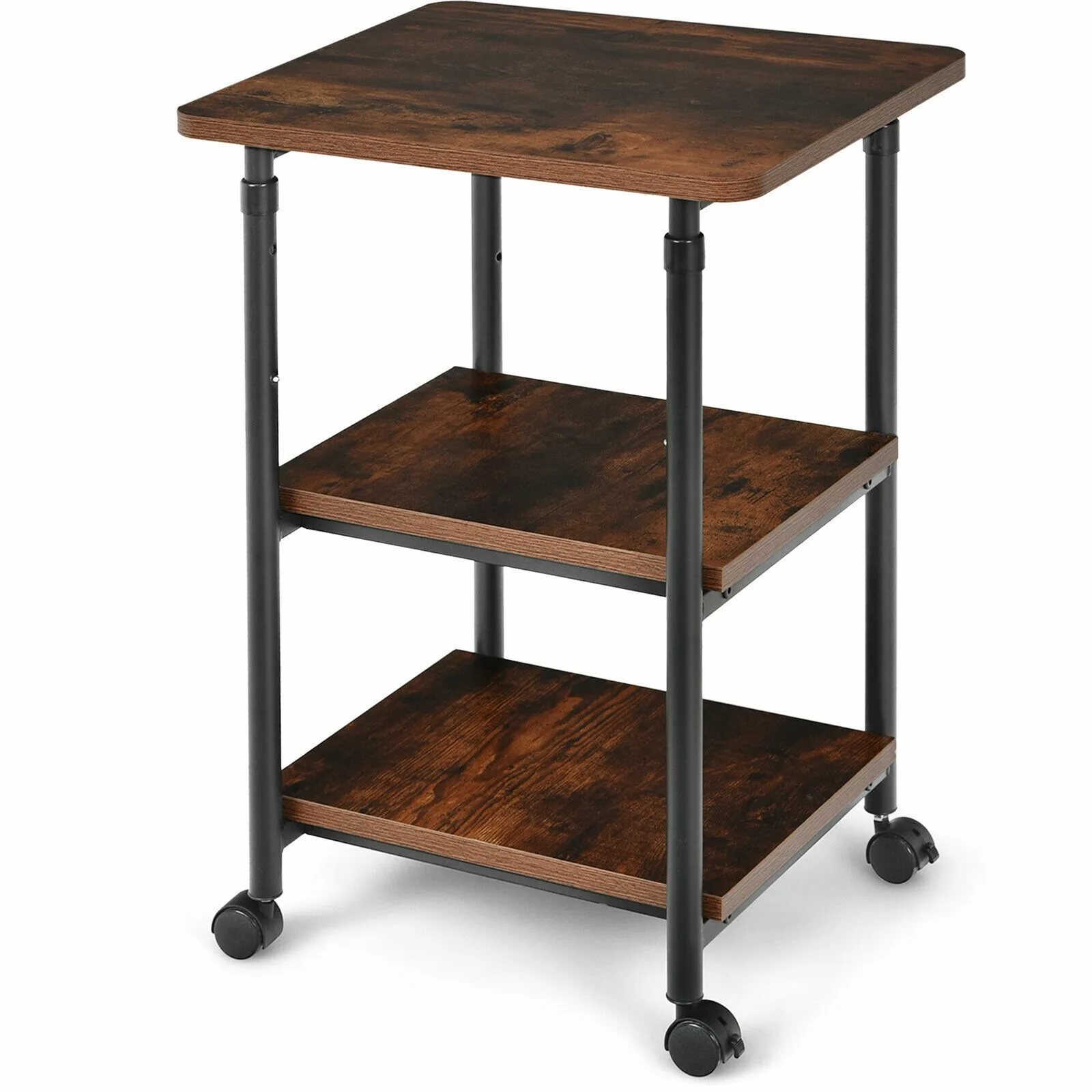 

3-Tier Rolling Adjustable Printer Cart Machine Stand Storage Rack Brown