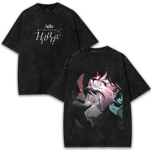 Ado WORLD TOUR 2025 Hibana Merch camisetas lavadas hombres mujeres ropa de calle camiseta de Hip Hop camisetas con estampado con dibujo Tops 100% algodón