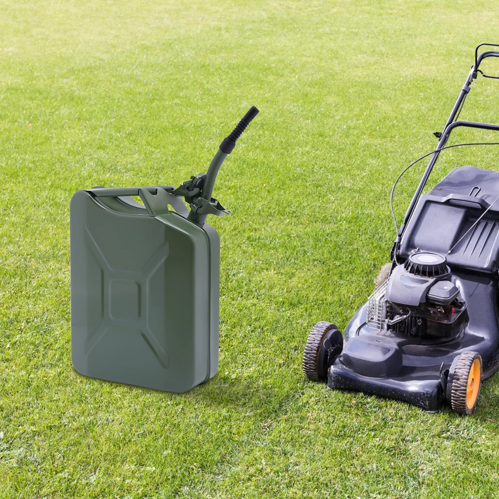 

Металлическая бензиновая банка на 20 л, портативный топливный бак, банка с гибким носиком для семейных автомобилей, путешествий, кемпинга, бездорожья 36,83*16,51*45,72 см