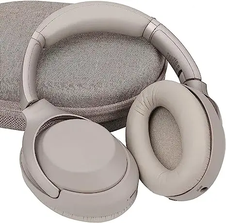 Sony WH-1000XM3 noise-canceling headphones with protein-leather replacement ear pads, acoustic memory foam ear pads (gold)