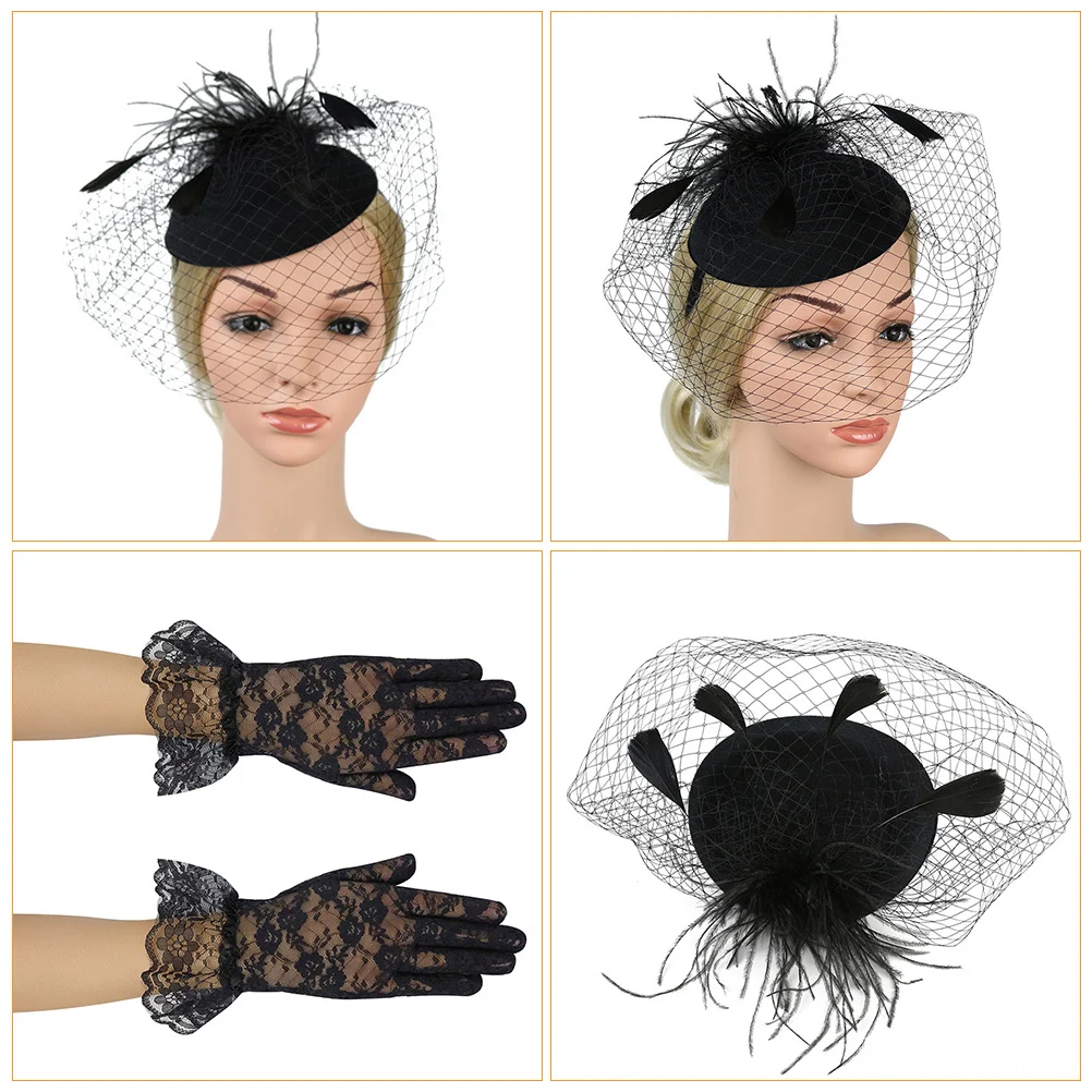 1 مجموعة 1 مجموعة الزفاف إكسسوارات الشعر كيت أغطية الرأس الحجاب قفاز قلادة أقراط حفل زفاف ديكور موضة غطاء الرأس الإناث مجموعة