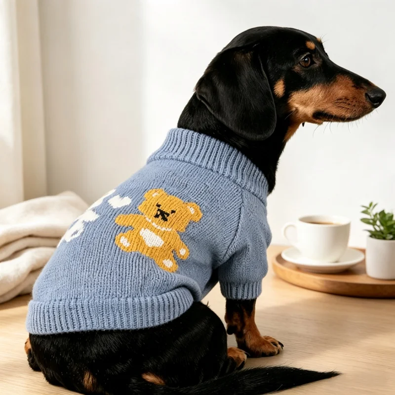 Hundepullover mit Bärenmuster, warme, weiche Hundekleidung, modischer Rollkragenpullover für Welpen, gemütlicher Strickpullover für Haustiere, süßer Katzenpullover, Bekleidung für Bichon. – Detail 11