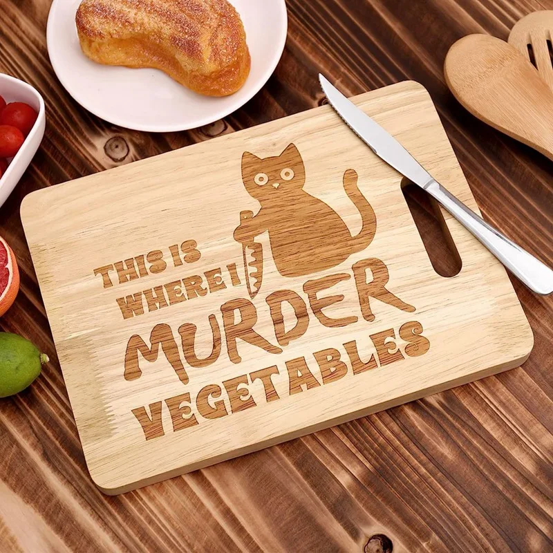 1 PCS Kitchen Chopping Board Funny Black Cat Cutting Board Wooden Food Serving Tray Dethawing Engraved Vegan