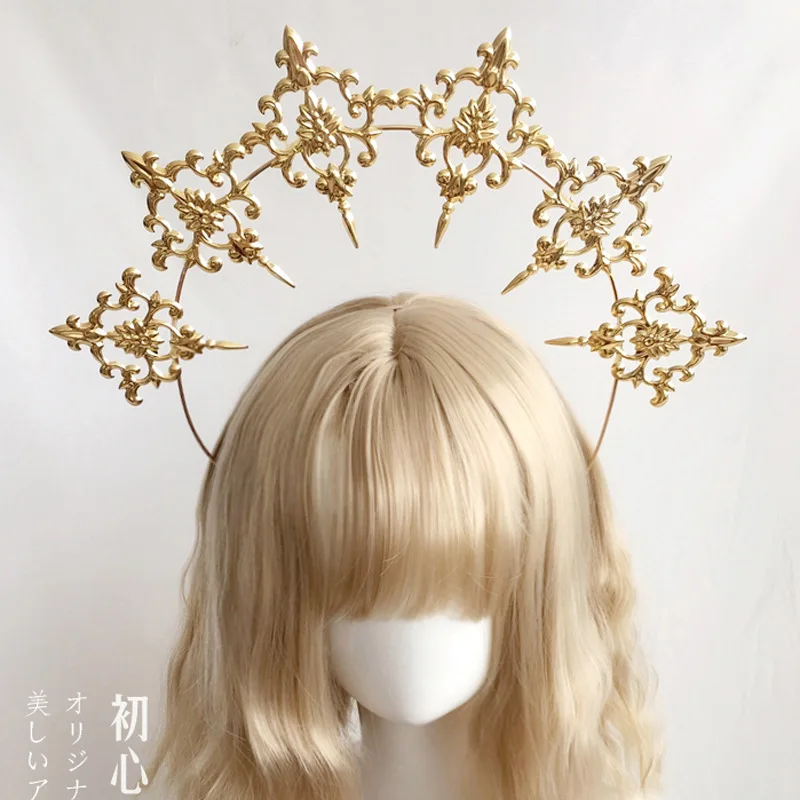 New Halloween Hair Accessory Dark Style Dress Up Cos Lolita Madonna Halo Crown Headpiece Gothic Hair Crown High-End Decoration