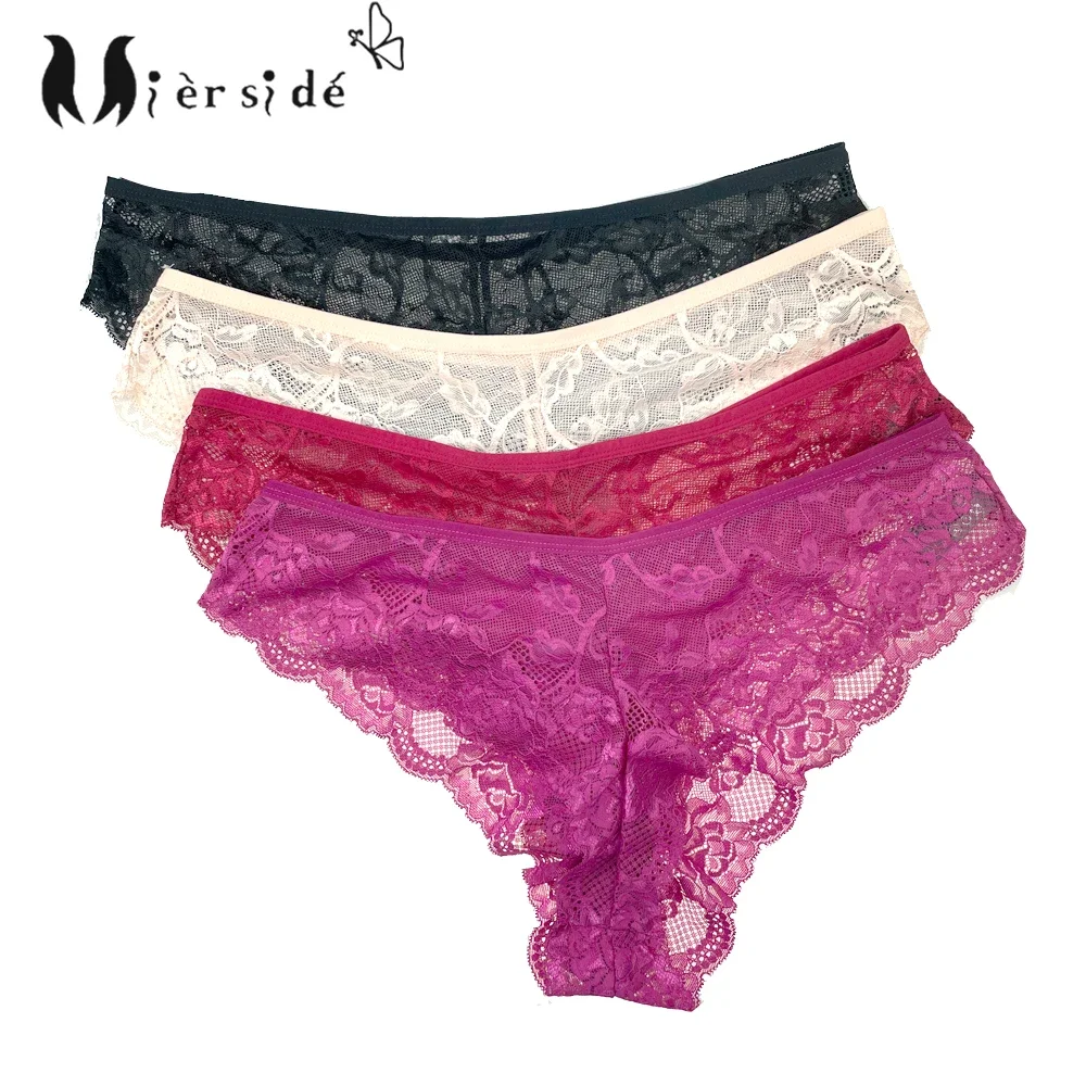 

Трусы женские Mierside, 4 шт./лот, мягкие, однотонные, сексуальные, полностью кружевные, с вырезами, с низкой посадкой, дышащие, размеры S-3XL