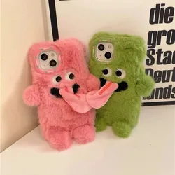 Phone Cases for Couples Plush  Tongue Apple for IPhone16 15 14 13 11 12 Pro Max Mini Plus  Case Soft  Winter  Autumn Shockproof