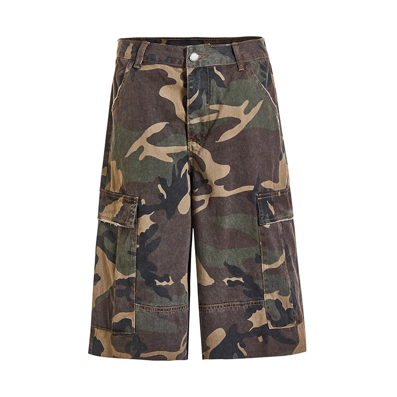 FEWQ American Style Washed Camouflage Multi Pocket Workwear Pants Loose Straight Leg Casual Shorts 2024 Male Trousers 24E1425