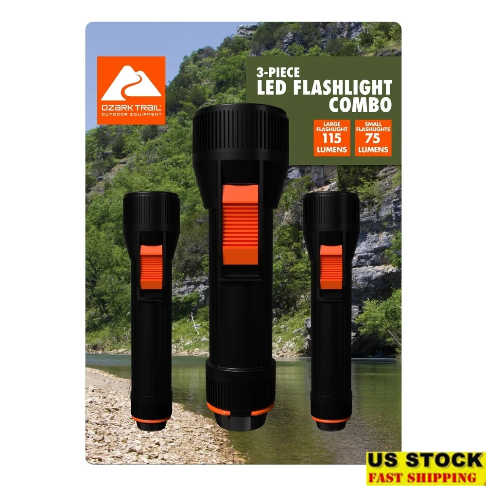 

Industrial LED Flashlights 3 Pack Large 150 Lumens Small 65 Lumens Water Resistant Heavy Duty Camping Work Emergency Lights