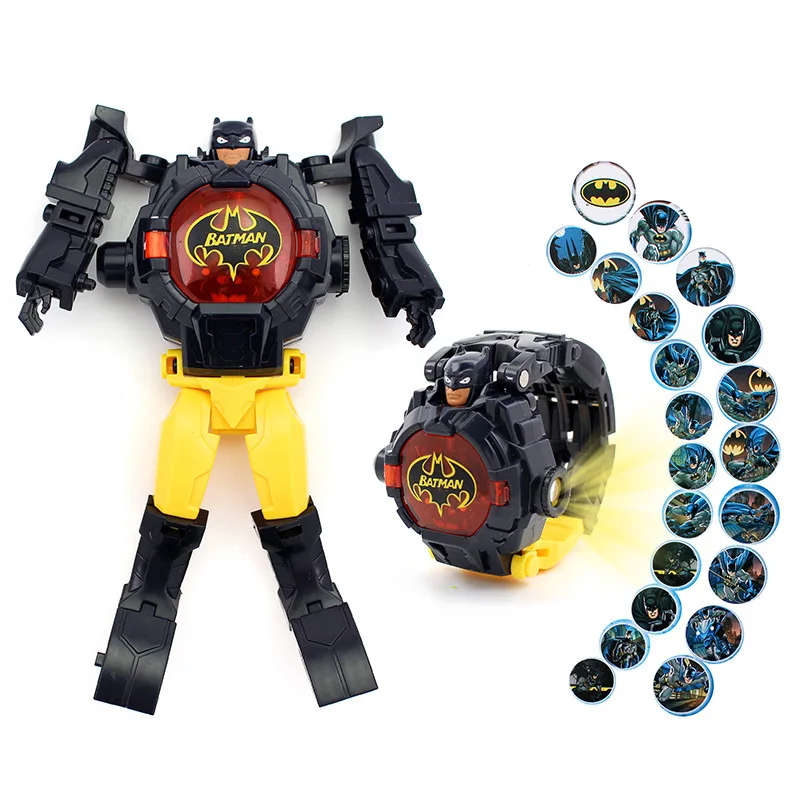 Disney Toys Watch Marvel Heroes Spiderman Captain America Iron Man Deformation Robot Electronic Projection Watch Children Gitfs