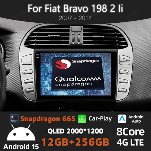 Android 15 Radio del coche para Fiat Bravo 198 2 II 2007 - 2014 BT GPS NAVI 4G LTE 5G WIFI Qualcomm reproductor de vídeo estéreo Multimedia 2DIN