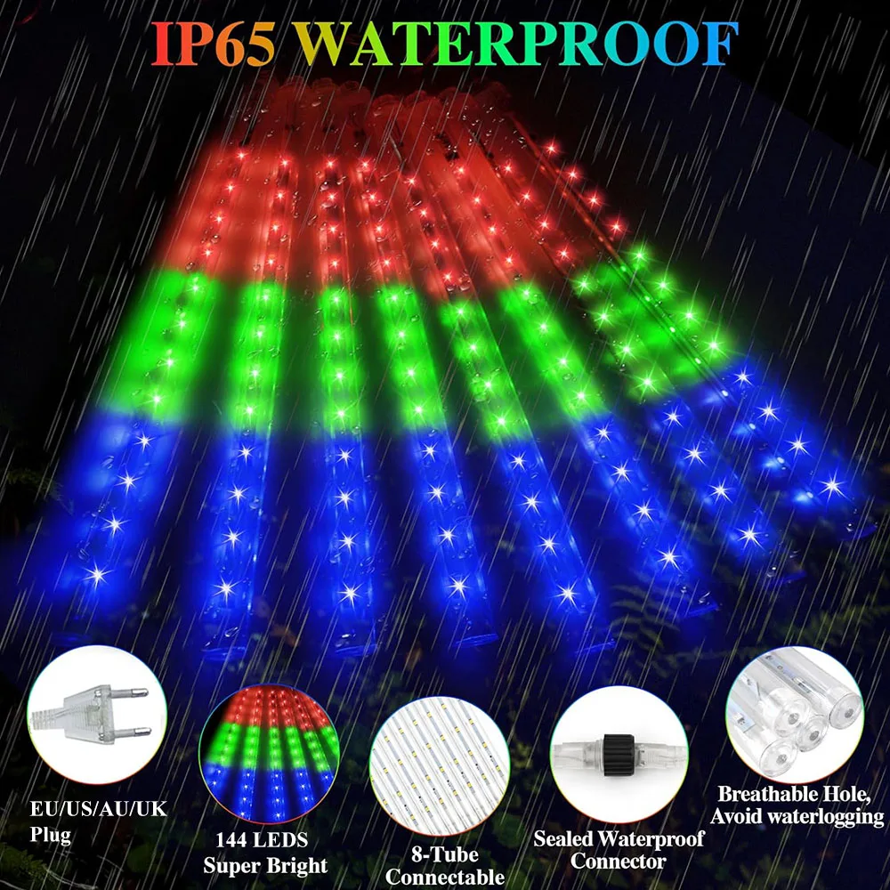 Imagem -03 - Meteors Shower Falling Rain Lights Luzes Led Impermeáveis Festa na Árvore ao ar Livre Jardim Quintal Decoração de Natal Tubos