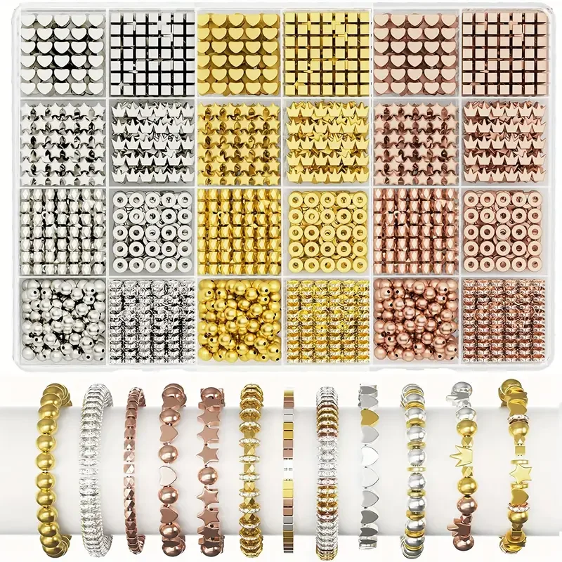 750pcs CCB Star Crown Spacer Loose Beads Gold Silver Set Box Charms DIY Bracelet Necklace Earring Jewelry Making Accessories