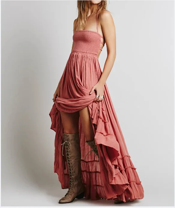 2025 Vestido de playa Vestidos sexis Boho bohemio vacaciones verano largo sin espalda algodón Mujer fiesta Hippie Vestidos Mujer étnico